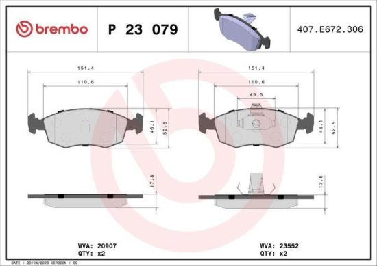 BREMBO Bremsbelagsatz, Scheibenbremse P 23 079 + Bremsscheibe 09.5870.11 Bild BREMBO Bremsbelagsatz, Scheibenbremse P 23 079 + Bremsscheibe 09.5870.11