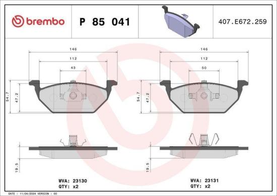 BREMBO Bremsscheibe 09.7011.1X + Bremsbelagsatz, Scheibenbremse P 85 041X Bild BREMBO Bremsscheibe 09.7011.1X + Bremsbelagsatz, Scheibenbremse P 85 041X