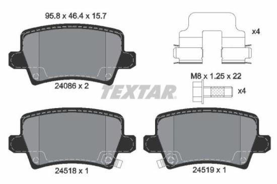 TEXTAR Bremsbelagsatz, Scheibenbremse 2408601 + Bremsscheibe 92164303 + Bremsscheibe 92144403 + Bremsbelagsatz, Scheibenbremse 2408701 Bild TEXTAR Bremsbelagsatz, Scheibenbremse 2408601 + Bremsscheibe 92164303 + Bremsscheibe 92144403 + Bremsbelagsatz, Scheibenbremse 2408701