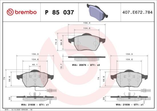 BREMBO Bremsscheibe 09.5745.2X + Bremsbelagsatz, Scheibenbremse P 85 037 Bild BREMBO Bremsscheibe 09.5745.2X + Bremsbelagsatz, Scheibenbremse P 85 037