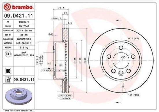 BREMBO Bremsscheibe 09.D421.11 + Bremsbelagsatz, Scheibenbremse P 85 169 Bild BREMBO Bremsscheibe 09.D421.11 + Bremsbelagsatz, Scheibenbremse P 85 169