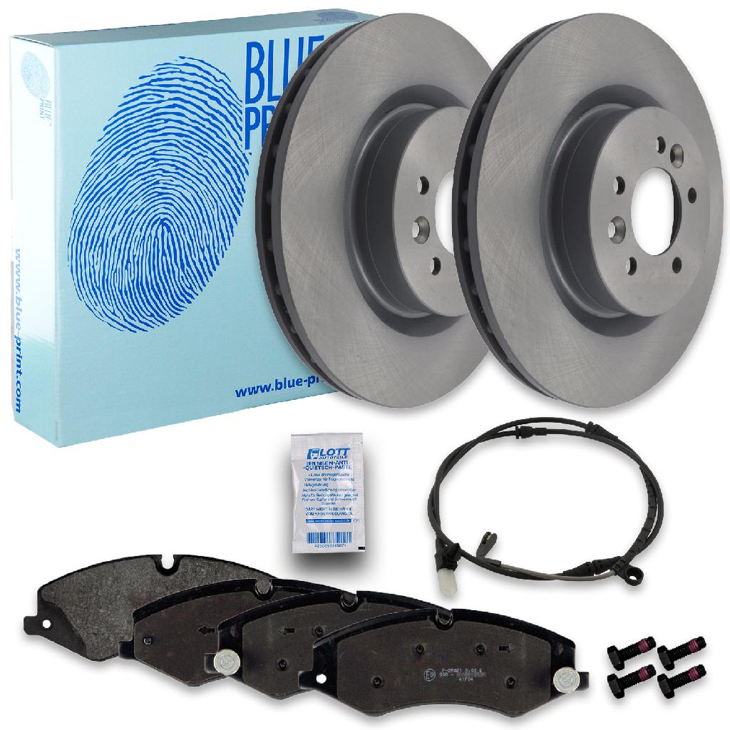 BLUE PRINT Bremsbelagsatz, Scheibenbremse ADJ134204 + Warnkontakt, Bremsbelagverschleiß ADJ137206 + Bremsscheibe ADJ134347
