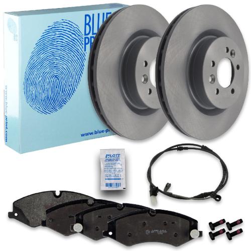 BLUE PRINT Bremsbelagsatz, Scheibenbremse ADJ134204 + Warnkontakt, Bremsbelagverschleiß ADJ137206 + Bremsscheibe ADJ134347 Bild BLUE PRINT Bremsbelagsatz, Scheibenbremse ADJ134204 + Warnkontakt, Bremsbelagverschleiß ADJ137206 + Bremsscheibe ADJ134347