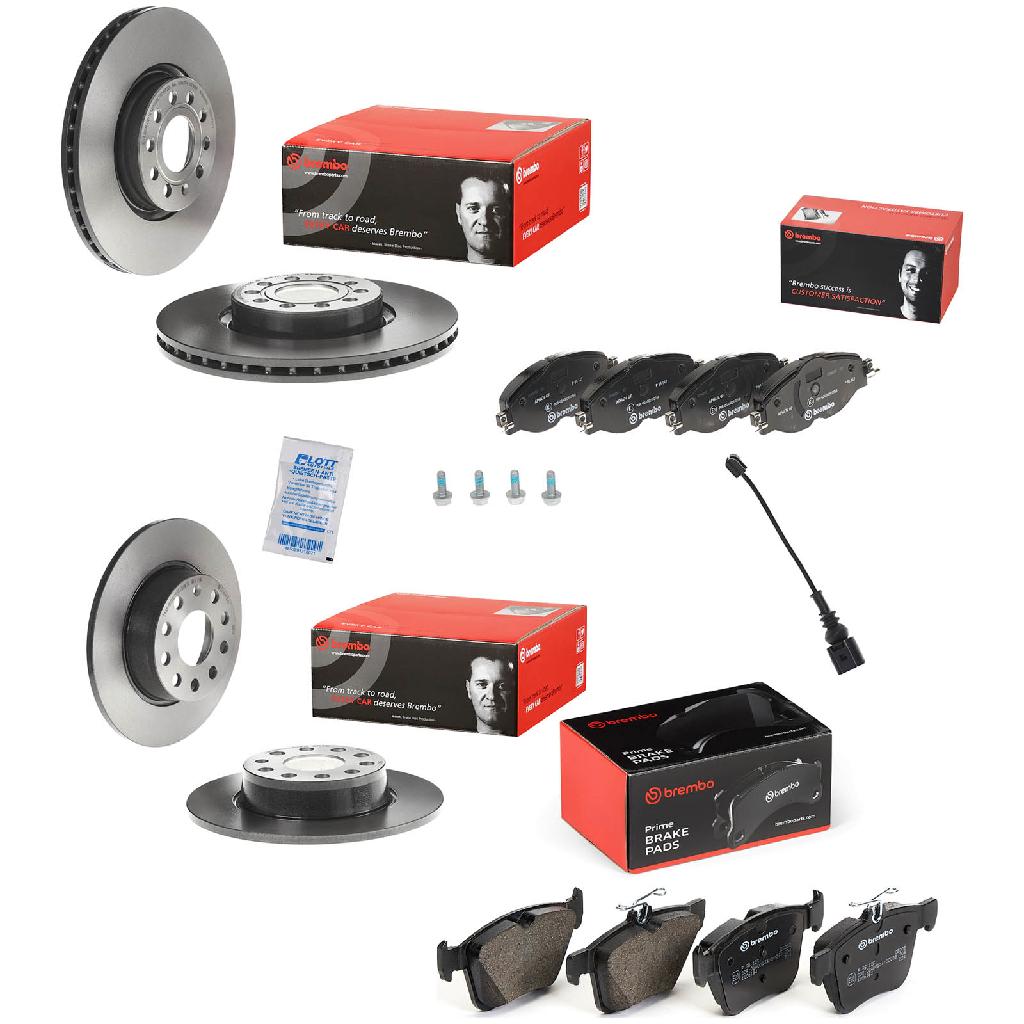 BREMBO Bremsbelagsatz, Scheibenbremse P 85 147 + Bremsscheibe 09.9772.11 + Bremsbelagsatz, Scheibenbremse P 85 125 + Warnkontakt, Bremsbelagverschleiß A 00 492 + Bremsscheibe 08.B413.11