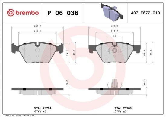 BREMBO Bremsbelagsatz, Scheibenbremse P 06 036 + Warnkontakt, Bremsbelagverschleiß A 00 211 + Bremsscheibe 09.A259.11 Bild BREMBO Bremsbelagsatz, Scheibenbremse P 06 036 + Warnkontakt, Bremsbelagverschleiß A 00 211 + Bremsscheibe 09.A259.11