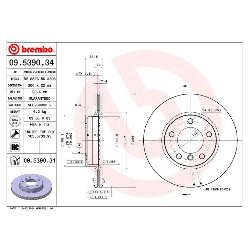 BREMBO Bremsscheibe 09.5390.31 + Bremsbelagsatz, Scheibenbremse P 06 024 Bild BREMBO Bremsscheibe 09.5390.31 + Bremsbelagsatz, Scheibenbremse P 06 024
