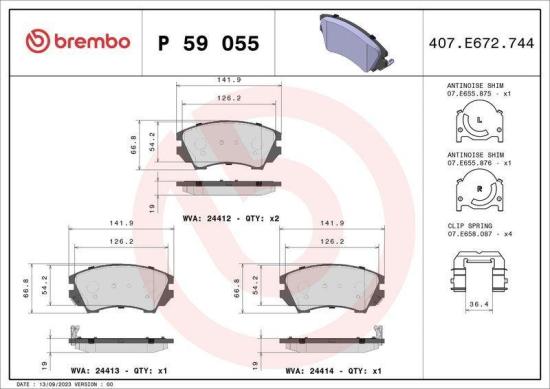 BREMBO Bremsbelagsatz, Scheibenbremse P 59 055 + Bremsscheibe 09.A971.11 Bild BREMBO Bremsbelagsatz, Scheibenbremse P 59 055 + Bremsscheibe 09.A971.11