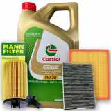 Castrol Motoröl + Ölfilter + Luftfilter + Innenraumfilter + Ablassschraube