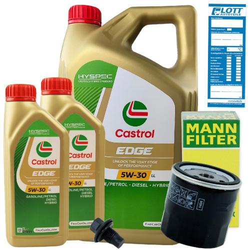 Ölwechsel Set 7L 5W30 Öl Motoröl CASTROL + MANN Ölfilter + Ablassschraube Bild Ölwechsel Set 7L 5W30 Öl Motoröl CASTROL + MANN Ölfilter + Ablassschraube