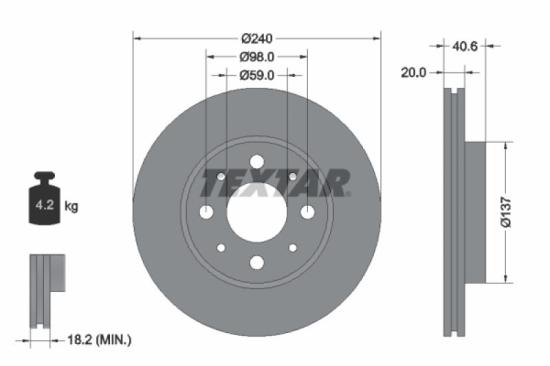 TEXTAR Bremsbelagsatz, Scheibenbremse 2542901 + Bremsscheibe 92118003 Bild TEXTAR Bremsbelagsatz, Scheibenbremse 2542901 + Bremsscheibe 92118003