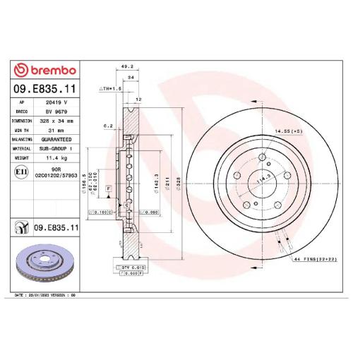 BREMBO Bremsbelagsatz, Scheibenbremse P 83 145 + Bremsscheibe 09.E835.11 Bild BREMBO Bremsbelagsatz, Scheibenbremse P 83 145 + Bremsscheibe 09.E835.11