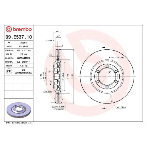 BREMBO Bremsbelagsatz, Scheibenbremse P 34 007 + Bremsscheibe 09.E537.10 Bild BREMBO Bremsbelagsatz, Scheibenbremse P 34 007 + Bremsscheibe 09.E537.10