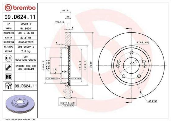BREMBO Bremsscheibe 09.D624.11 + Bremsbelagsatz, Scheibenbremse P 30 110 Bild BREMBO Bremsscheibe 09.D624.11 + Bremsbelagsatz, Scheibenbremse P 30 110