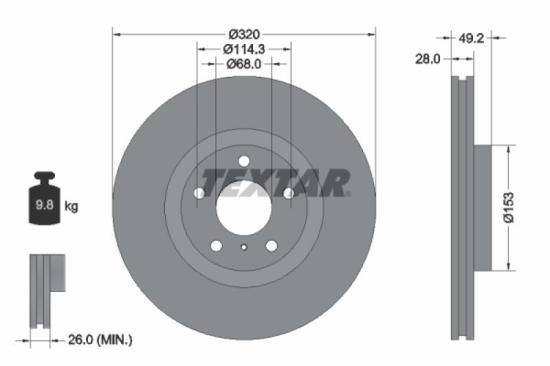 TEXTAR Bremsbelagsatz, Scheibenbremse 2369801 + Bremsscheibe 92162405 Bild TEXTAR Bremsbelagsatz, Scheibenbremse 2369801 + Bremsscheibe 92162405