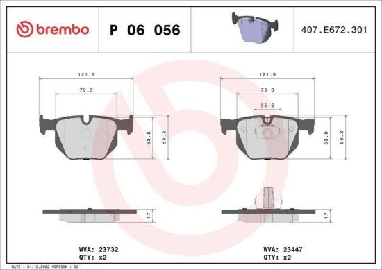 BREMBO Bremsscheibe 09.9925.11 + Bremsbelagsatz, Scheibenbremse P 06 056 Bild BREMBO Bremsscheibe 09.9925.11 + Bremsbelagsatz, Scheibenbremse P 06 056