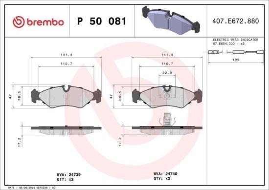 BREMBO Bremsbelagsatz, Scheibenbremse P 50 081 + Bremsscheibe 08.7724.10 Bild BREMBO Bremsbelagsatz, Scheibenbremse P 50 081 + Bremsscheibe 08.7724.10