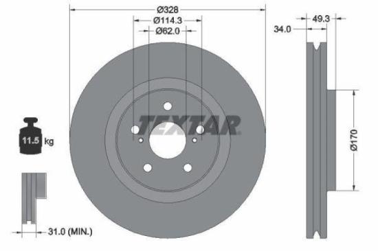TEXTAR Bremsbelagsatz, Scheibenbremse 2445201 + Bremsscheibe 92349505 Bild TEXTAR Bremsbelagsatz, Scheibenbremse 2445201 + Bremsscheibe 92349505