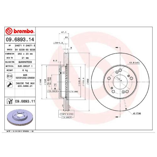 BREMBO Bremsscheibe 09.6893.11 + Bremsbelagsatz, Scheibenbremse P 28 026 Bild BREMBO Bremsscheibe 09.6893.11 + Bremsbelagsatz, Scheibenbremse P 28 026