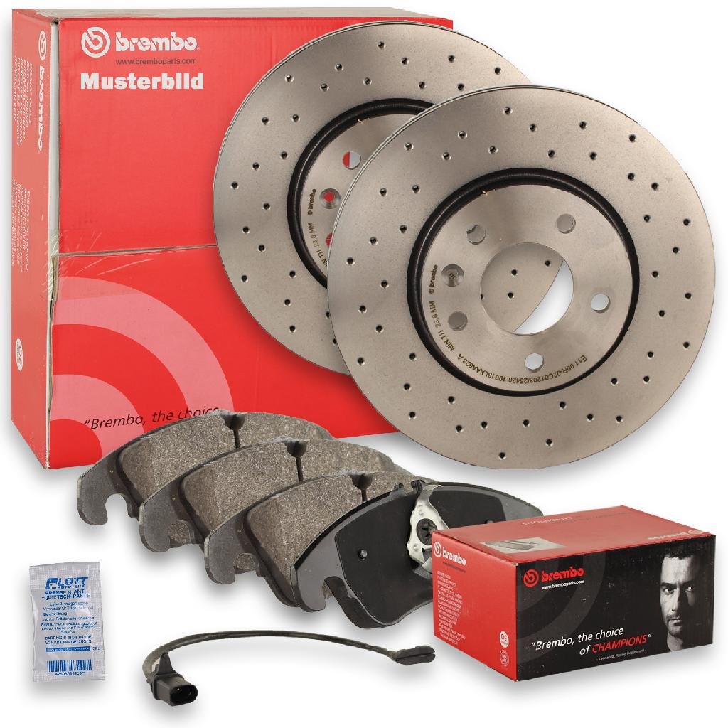 BREMBO Bremsbelagsatz, Scheibenbremse P 06 052 + Warnkontakt, Bremsbelagverschleiß A 00 298 + Bremsscheibe 08.C307.1X