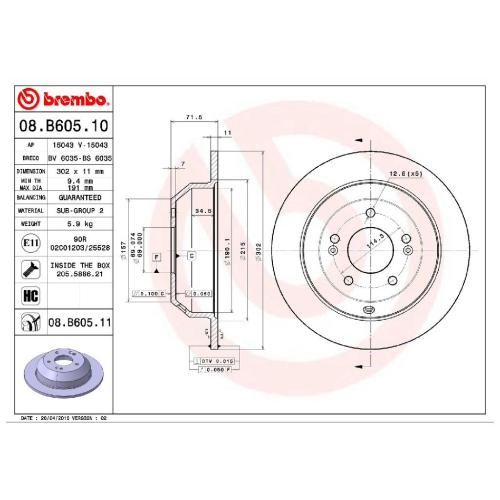 BREMBO Bremsbelagsatz, Scheibenbremse P 30 105 + Bremsscheibe 08.B605.11 Bild BREMBO Bremsbelagsatz, Scheibenbremse P 30 105 + Bremsscheibe 08.B605.11