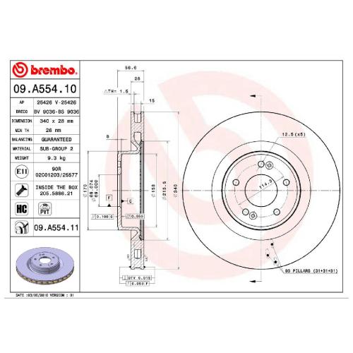 BREMBO Bremsbelagsatz, Scheibenbremse P 59 079 + Bremsscheibe 09.A554.11 Bild BREMBO Bremsbelagsatz, Scheibenbremse P 59 079 + Bremsscheibe 09.A554.11