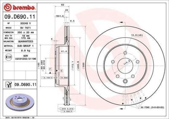 BREMBO Bremsbelagsatz, Scheibenbremse P 56 095 + Bremsscheibe 09.D690.11 Bild BREMBO Bremsbelagsatz, Scheibenbremse P 56 095 + Bremsscheibe 09.D690.11