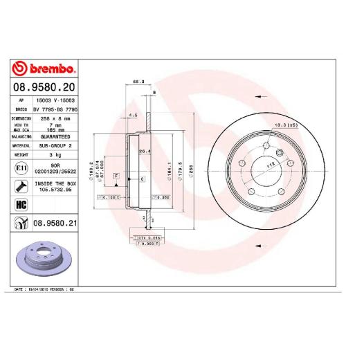 BREMBO Bremsscheibe 08.9580.21 + Bremsbelagsatz, Scheibenbremse P 50 058 Bild BREMBO Bremsscheibe 08.9580.21 + Bremsbelagsatz, Scheibenbremse P 50 058