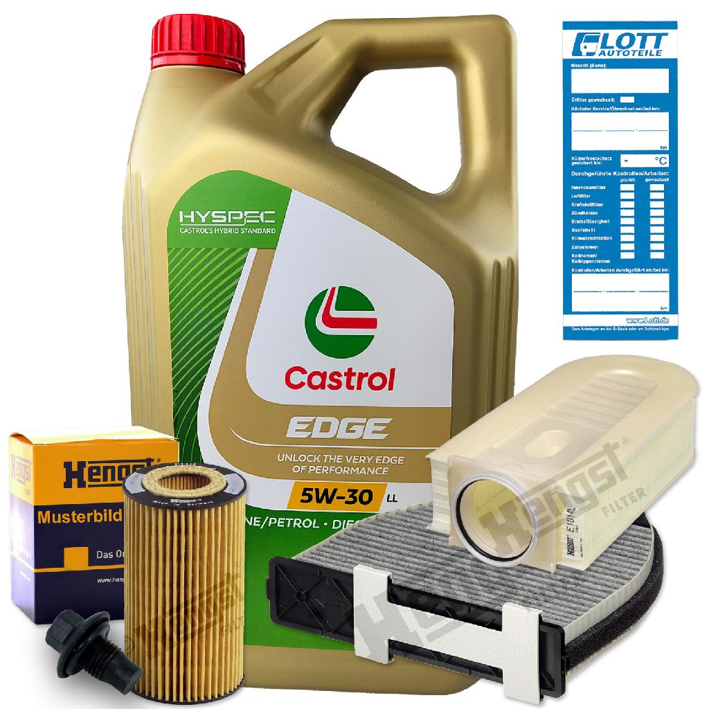 Castrol Motoröl + Ölfilter + Luftfilter + Innenraumfilter + Ablassschraube