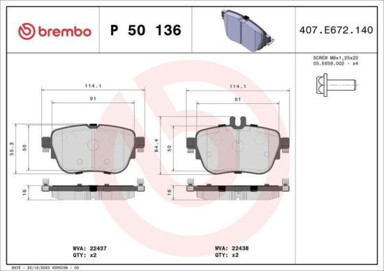BREMBO Bremsbelagsatz, Scheibenbremse P 50 136 + Warnkontakt, Bremsbelagverschleiß A 00 353 + Bremsscheibe 09.D533.13 Bild BREMBO Bremsbelagsatz, Scheibenbremse P 50 136 + Warnkontakt, Bremsbelagverschleiß A 00 353 + Bremsscheibe 09.D533.13