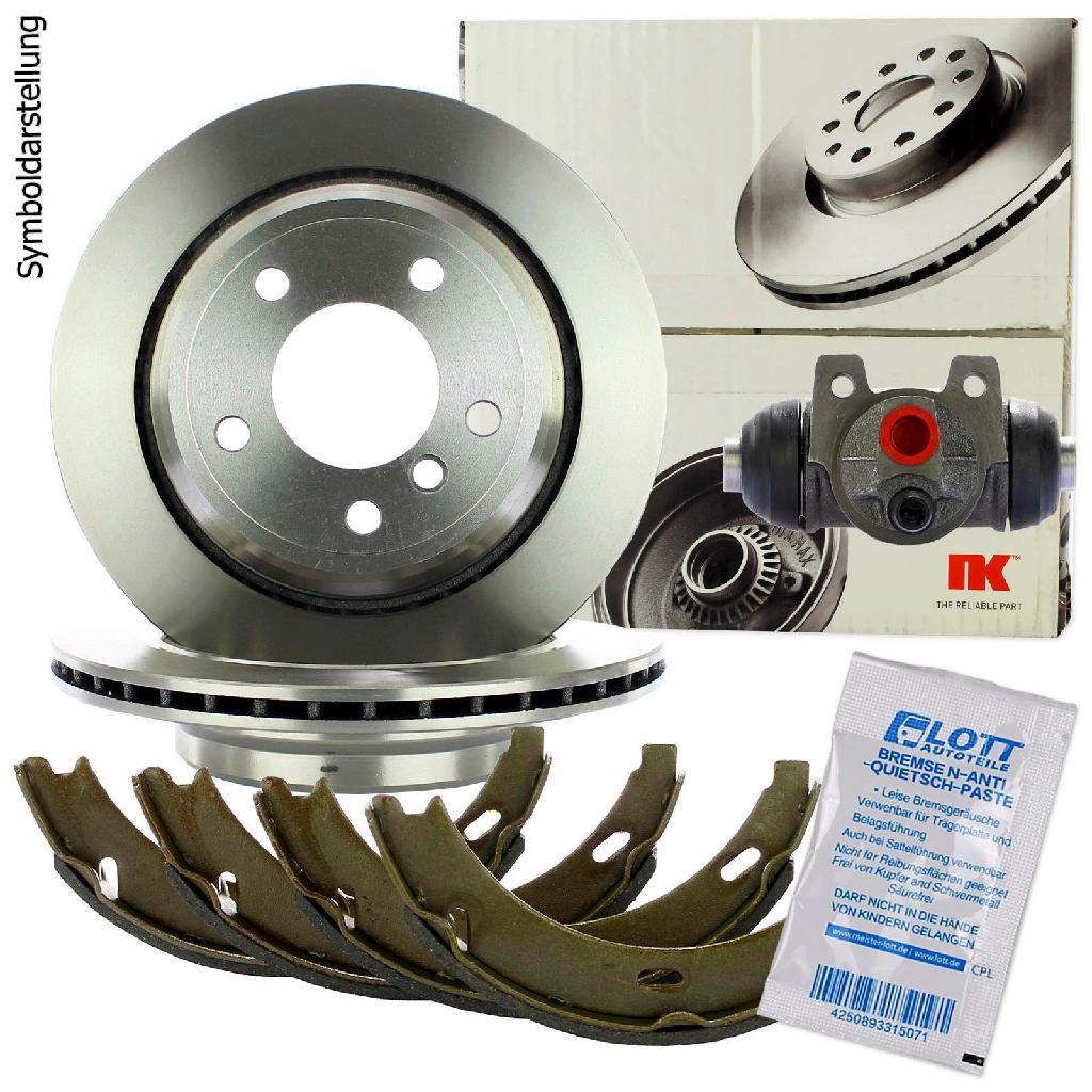 NK Zubehörsatz, Feststellbremsbacken 7933622 + Bremsscheibe 203326 + Bremsbelagsatz, Scheibenbremse 223335 + Bremsbackensatz, Feststellbremse 2733412