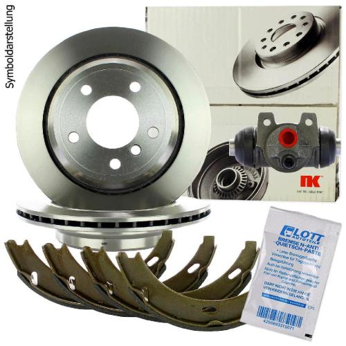 NK Zubehörsatz, Feststellbremsbacken 7933622 + Bremsscheibe 203326 + Bremsbelagsatz, Scheibenbremse 223335 + Bremsbackensatz, Feststellbremse 2733412 Bild NK Zubehörsatz, Feststellbremsbacken 7933622 + Bremsscheibe 203326 + Bremsbelagsatz, Scheibenbremse 223335 + Bremsbackensatz, Feststellbremse 2733412