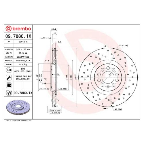 BREMBO Bremsbelagsatz, Scheibenbremse P 85 045 + Bremsscheibe 09.7880.1X Bild BREMBO Bremsbelagsatz, Scheibenbremse P 85 045 + Bremsscheibe 09.7880.1X