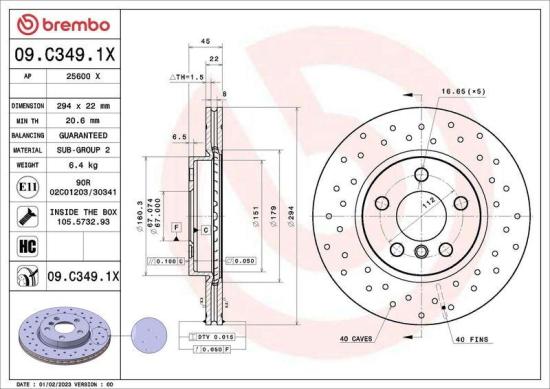 BREMBO Bremsscheibe 09.C349.1X + Bremsbelagsatz, Scheibenbremse P 06 092 + Warnkontakt, Bremsbelagverschleiß A 00 506 Bild BREMBO Bremsscheibe 09.C349.1X + Bremsbelagsatz, Scheibenbremse P 06 092 + Warnkontakt, Bremsbelagverschleiß A 00 506