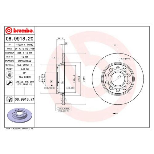 BREMBO Bremsbelagsatz, Scheibenbremse P 85 020 + Bremsscheibe 08.9918.21 Bild BREMBO Bremsbelagsatz, Scheibenbremse P 85 020 + Bremsscheibe 08.9918.21