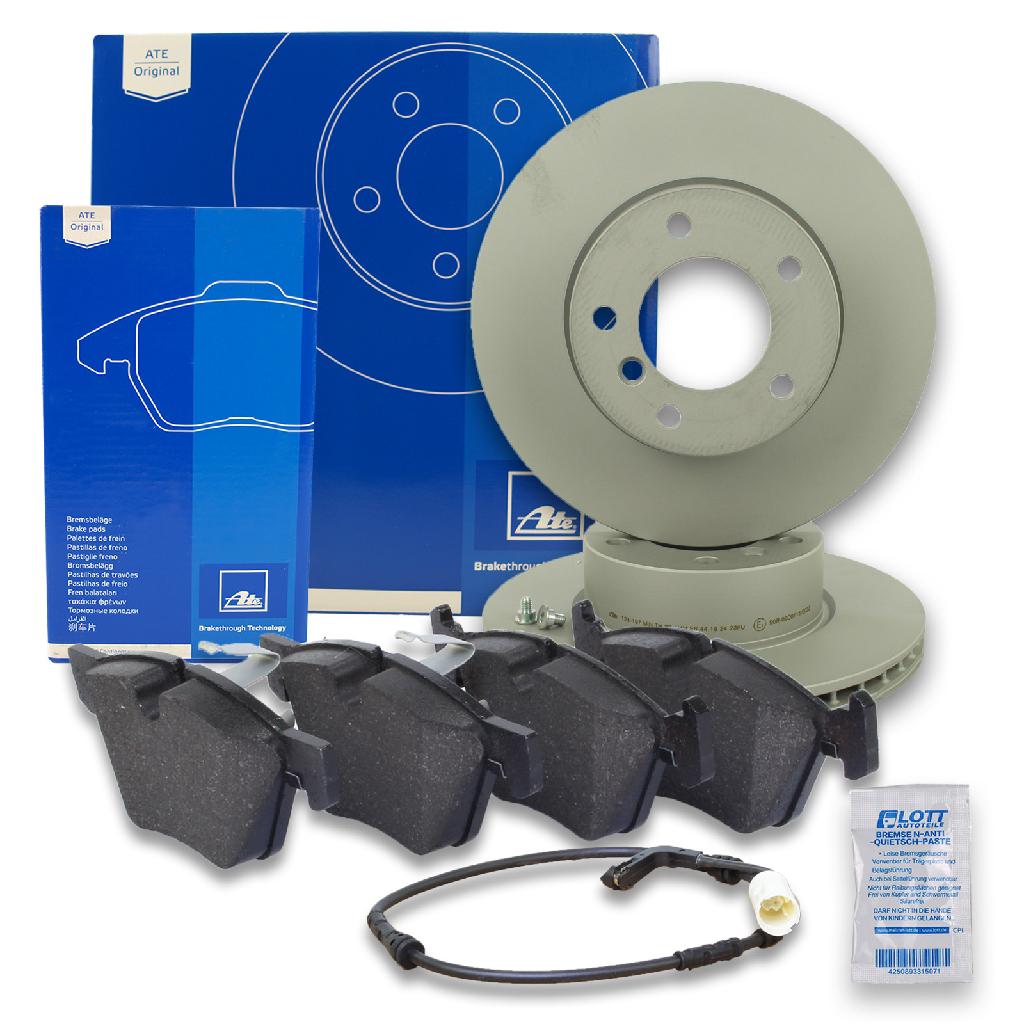 ATE Bremsbelagsatz, Scheibenbremse 13.0460-7216.2 + Warnkontakt, Bremsbelagverschleiß 24.8190-0264.2 + Bremsscheibe 24.0124-0197.1