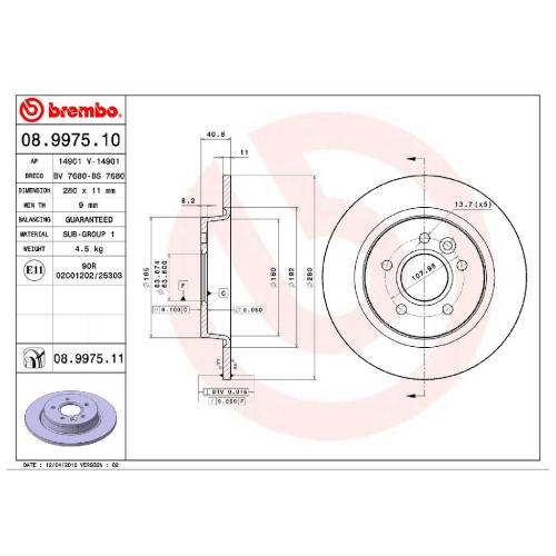 BREMBO Bremsbelagsatz, Scheibenbremse P 59 042 + Bremsscheibe 08.9975.11 Bild BREMBO Bremsbelagsatz, Scheibenbremse P 59 042 + Bremsscheibe 08.9975.11