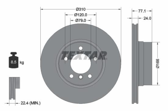 TEXTAR Bremsscheibe 92122505 + Warnkontakt, Bremsbelagverschleiß 98030400 + Bremsbelagsatz, Scheibenbremse 2331211 Bild TEXTAR Bremsscheibe 92122505 + Warnkontakt, Bremsbelagverschleiß 98030400 + Bremsbelagsatz, Scheibenbremse 2331211
