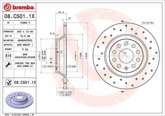 BREMBO Bremsscheibe 08.C501.1X + Bremsbelagsatz, Scheibenbremse P 85 184 Bild BREMBO Bremsscheibe 08.C501.1X + Bremsbelagsatz, Scheibenbremse P 85 184