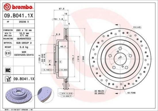 BREMBO Bremsscheibe 09.B041.1X + Bremsbelagsatz, Scheibenbremse P 78 016 Bild BREMBO Bremsscheibe 09.B041.1X + Bremsbelagsatz, Scheibenbremse P 78 016