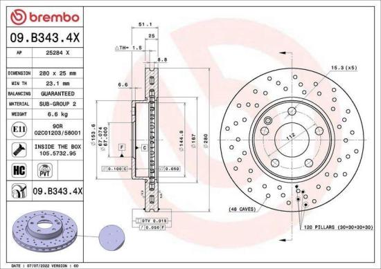 BREMBO Bremsbelagsatz, Scheibenbremse P 50 093 + Warnkontakt, Bremsbelagverschleiß A 00 353 + Bremsscheibe 09.B343.4X Bild BREMBO Bremsbelagsatz, Scheibenbremse P 50 093 + Warnkontakt, Bremsbelagverschleiß A 00 353 + Bremsscheibe 09.B343.4X