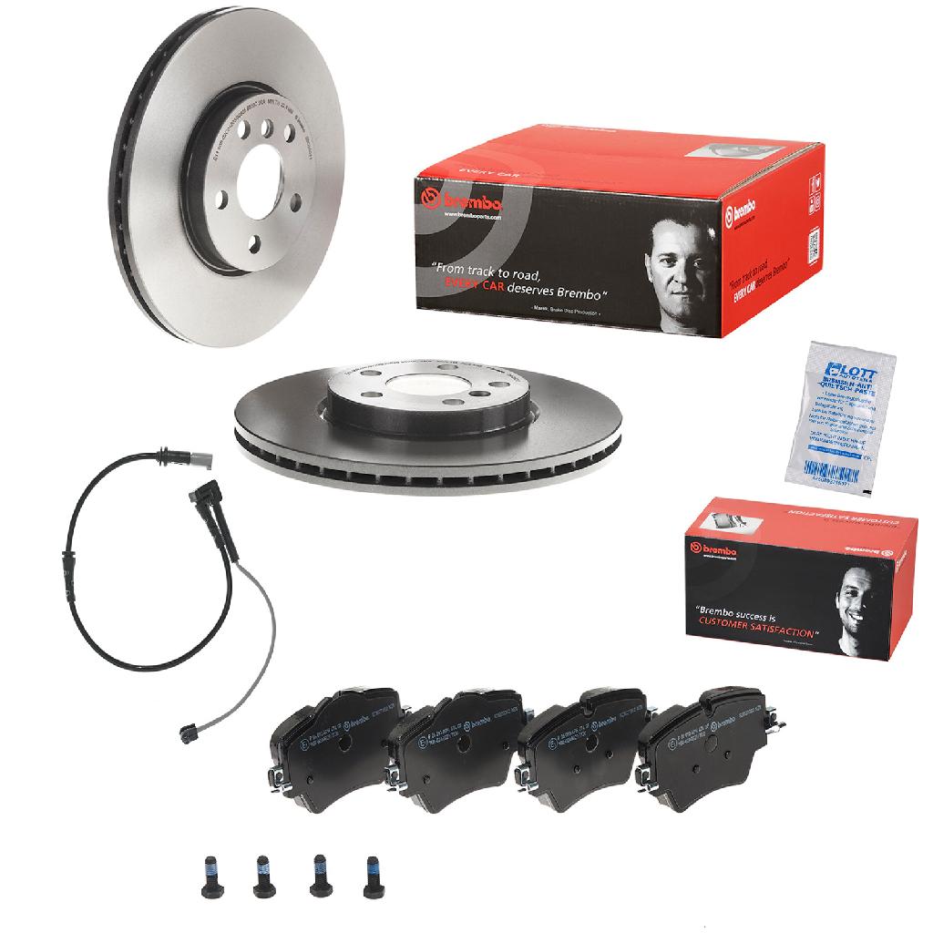 BREMBO Bremsbelagsatz, Scheibenbremse P 06 093 + Warnkontakt, Bremsbelagverschleiß A 00 506 + Bremsscheibe 09.C350.11