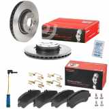 BREMBO Bremsscheibe 09.9825.21 + Bremsbelagsatz, Scheibenbremse P 50 086 + Warnkontakt, Bremsbelagverschleiß A 00 377