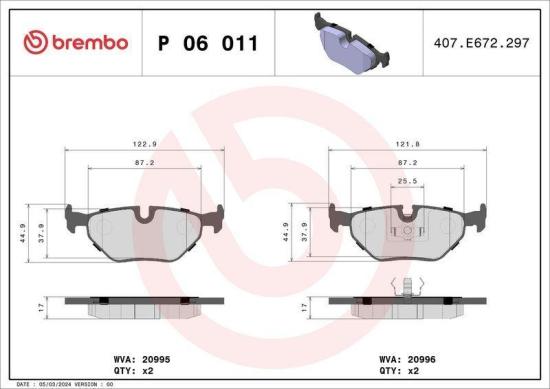 BREMBO Bremsbelagsatz, Scheibenbremse P 06 011 + Bremsscheibe 08.5174.34 Bild BREMBO Bremsbelagsatz, Scheibenbremse P 06 011 + Bremsscheibe 08.5174.34