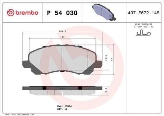 BREMBO Bremsbelagsatz, Scheibenbremse P 54 034 + Bremsscheibe 08.A114.31 + Bremsscheibe 09.A637.11 + Bremsbelagsatz, Scheibenbremse P 54 030 Bild BREMBO Bremsbelagsatz, Scheibenbremse P 54 034 + Bremsscheibe 08.A114.31 + Bremsscheibe 09.A637.11 + Bremsbelagsatz, Scheibenbremse P 54 030
