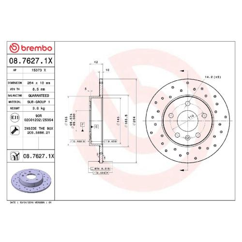 BREMBO Bremsbelagsatz, Scheibenbremse P 59 038 + Bremsscheibe 08.7627.1X Bild BREMBO Bremsbelagsatz, Scheibenbremse P 59 038 + Bremsscheibe 08.7627.1X