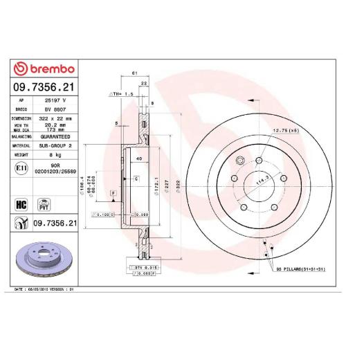 BREMBO Bremsscheibe 09.7356.21 + Bremsbelagsatz, Scheibenbremse P 56 048 Bild BREMBO Bremsscheibe 09.7356.21 + Bremsbelagsatz, Scheibenbremse P 56 048