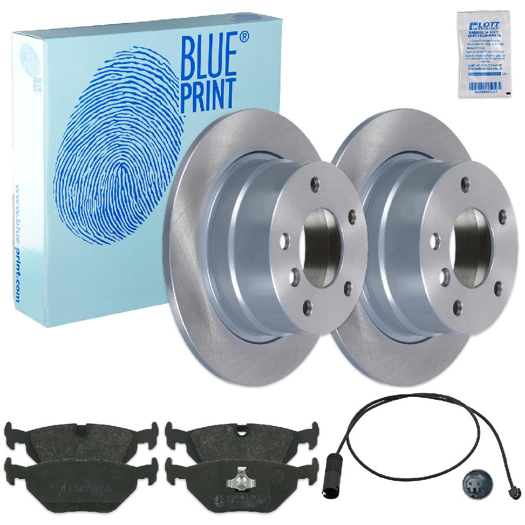 FEBI BILSTEIN Warnkontakt, Bremsbelagverschleiß 08233 BLUE PRINT Bremsscheibe ADB114332 + Bremsbelagsatz, Scheibenbremse ADB114227