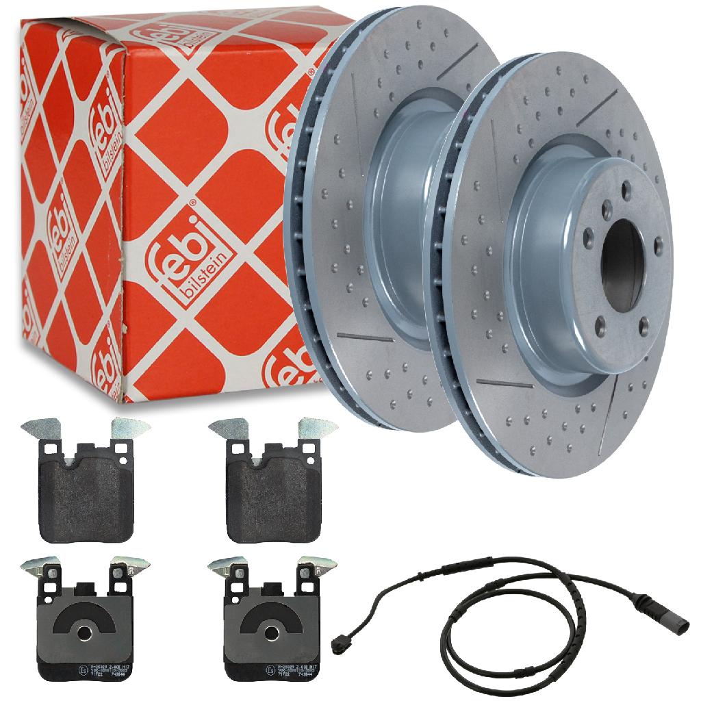 FEBI BILSTEIN Bremsscheibe 105722 + Bremsbelagsatz, Scheibenbremse 16909 + Warnkontakt, Bremsbelagverschleiß 39139