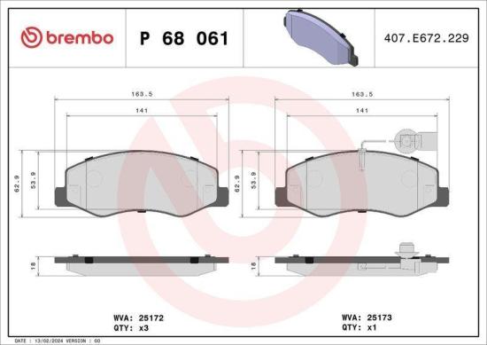 BREMBO Bremsscheibe 08.A651.10 + Bremsbelagsatz, Scheibenbremse P 68 061 Bild BREMBO Bremsscheibe 08.A651.10 + Bremsbelagsatz, Scheibenbremse P 68 061