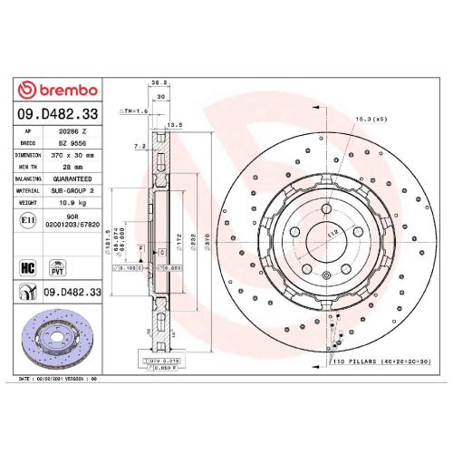 BREMBO Bremsbelagsatz, Scheibenbremse P 85 180 + Bremsscheibe 09.D482.33 Bild BREMBO Bremsbelagsatz, Scheibenbremse P 85 180 + Bremsscheibe 09.D482.33
